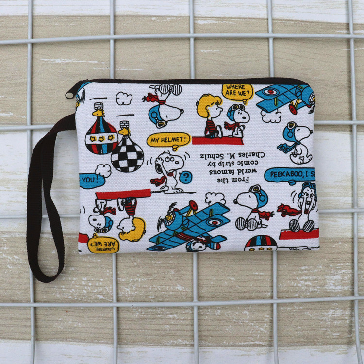Lona gruesa de dibujos animados Snoopy lindo mano Correa muñeca cremallera teléfono móvil cambio clave bolsa cosméticos lápiz caso