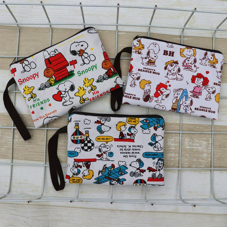 Lona gruesa de dibujos animados Snoopy lindo mano Correa muñeca cremallera teléfono móvil cambio clave bolsa cosméticos lápiz caso