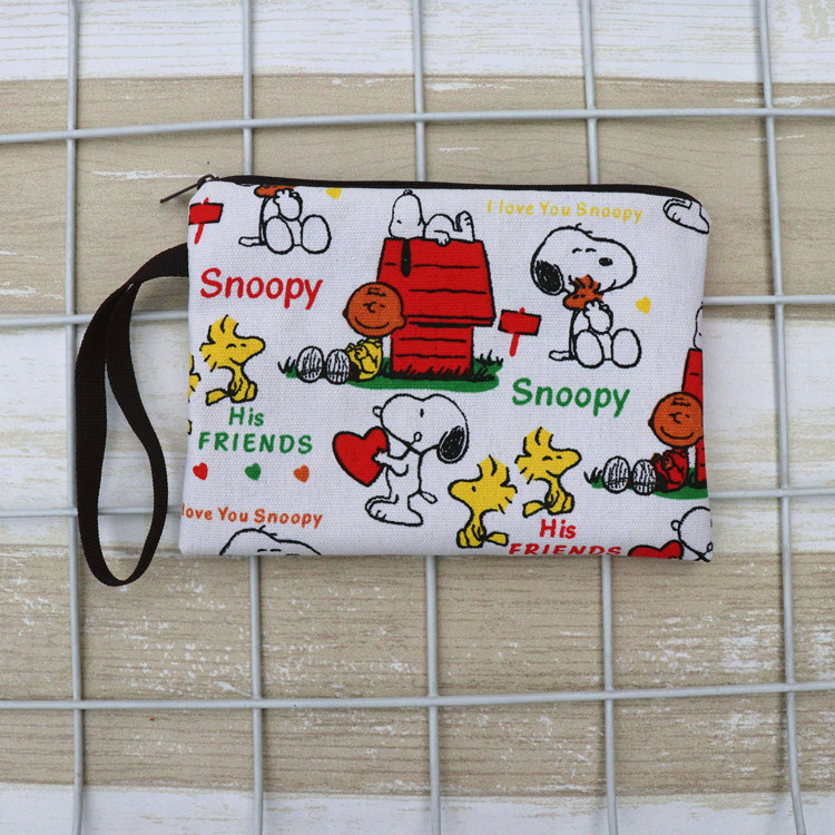 Lona gruesa de dibujos animados Snoopy lindo mano Correa muñeca cremallera teléfono móvil cambio clave bolsa cosméticos lápiz caso