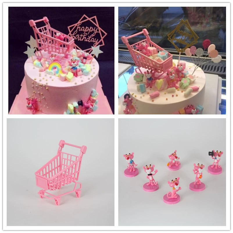Мини-розовая корзина Девушка Сердце Украшения для торта Розовый. Красный. Леопардовая тележка для украшения торта на день рождения Plug-in
