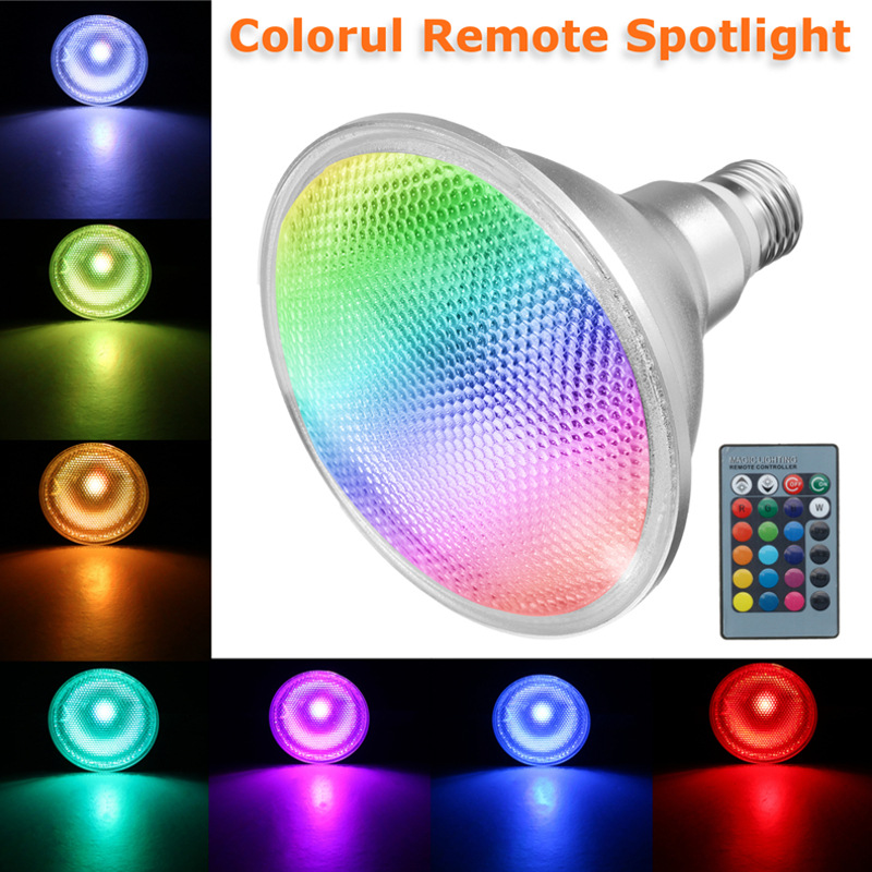 Dimmable and color-adjustable LED RGB PAR38 20W waterproof PAR light, IP65 rated, seven-color remote control, ambient light, romantic.