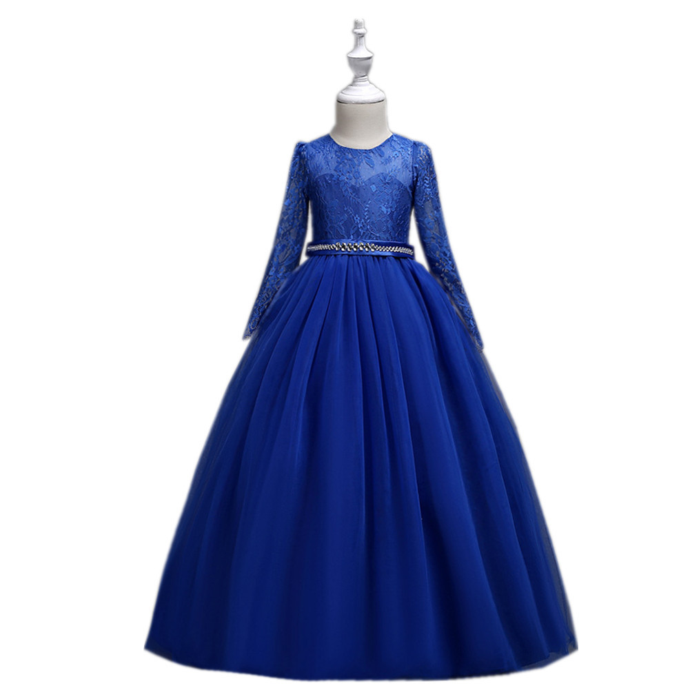 Long-sleeve, wedding dress, small princess costume, long skirt, piano performance costume, European style, for teenagers, lace dress 5