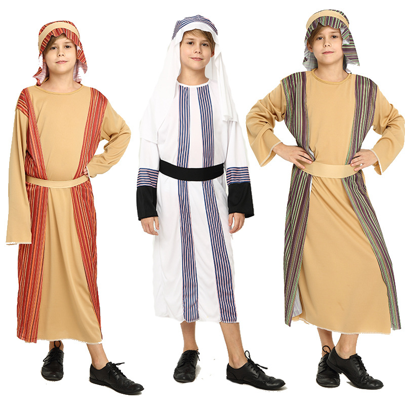 Halloween Masquerade Party Costume Male White Arab Sheik Children's Shepherd Elder_voghion.com
