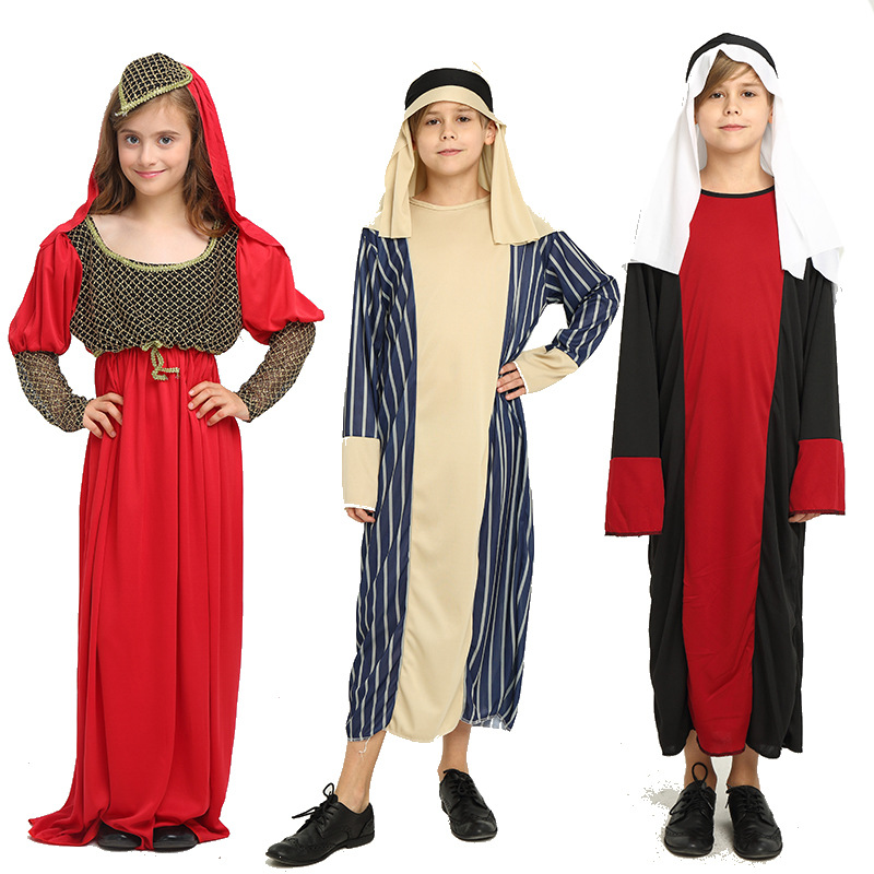 Halloween Masquerade Party Costume Male White Arab Sheik Children's Shepherd Elder_voghion.com