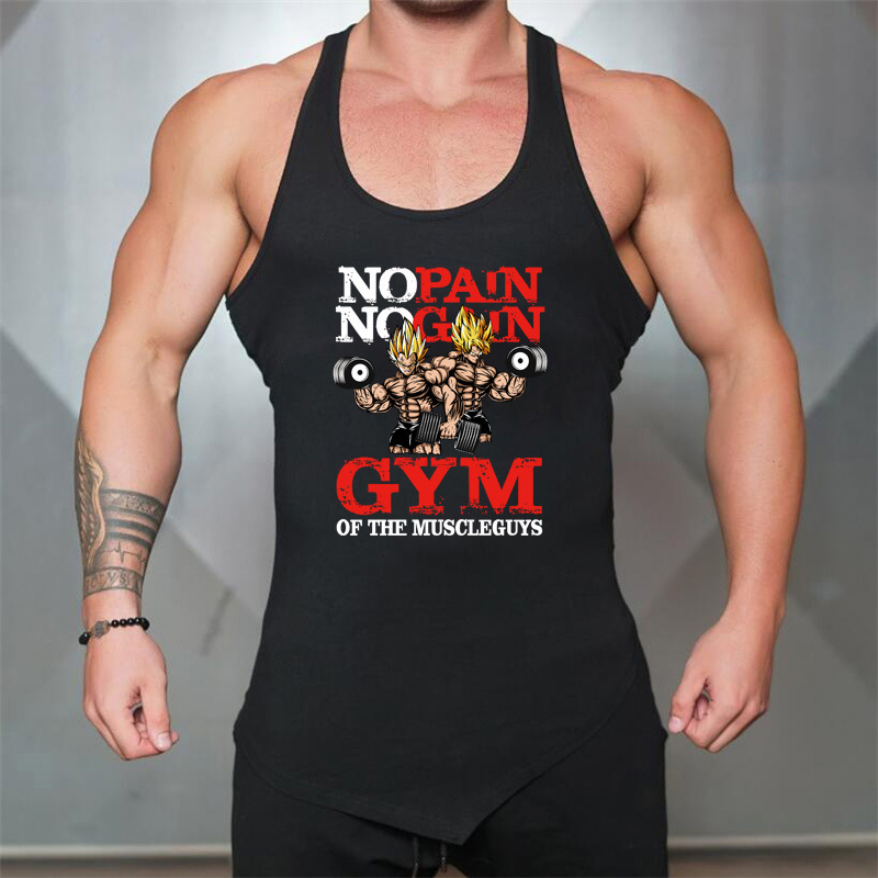 Muscle Men's Bodybuilding Training Pure Cotton Print Anime Super Saiyan Deep Dig Round Neck I-Back Vest Muscle Men's Bodybuilding Training Pure Cotton Print Anime Super Saiyan Deep Dig Round Neck I-Back Vest