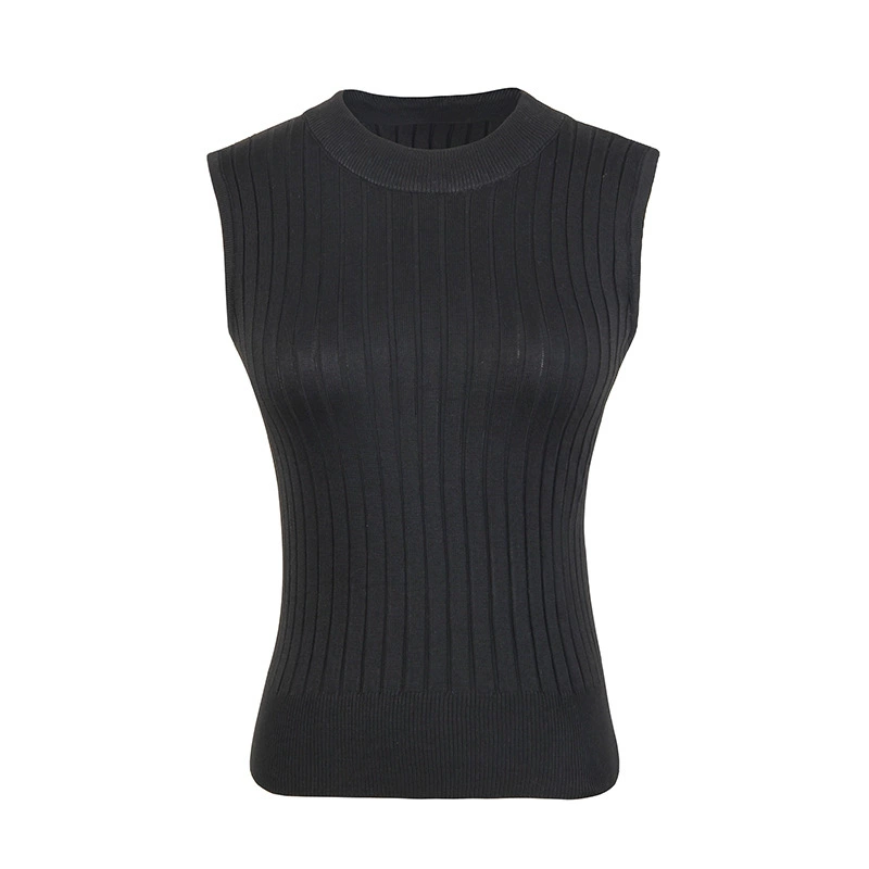Solid base rostometer, knitted bra top, sweater sleevless, T-shirt, slim fit, high collar
