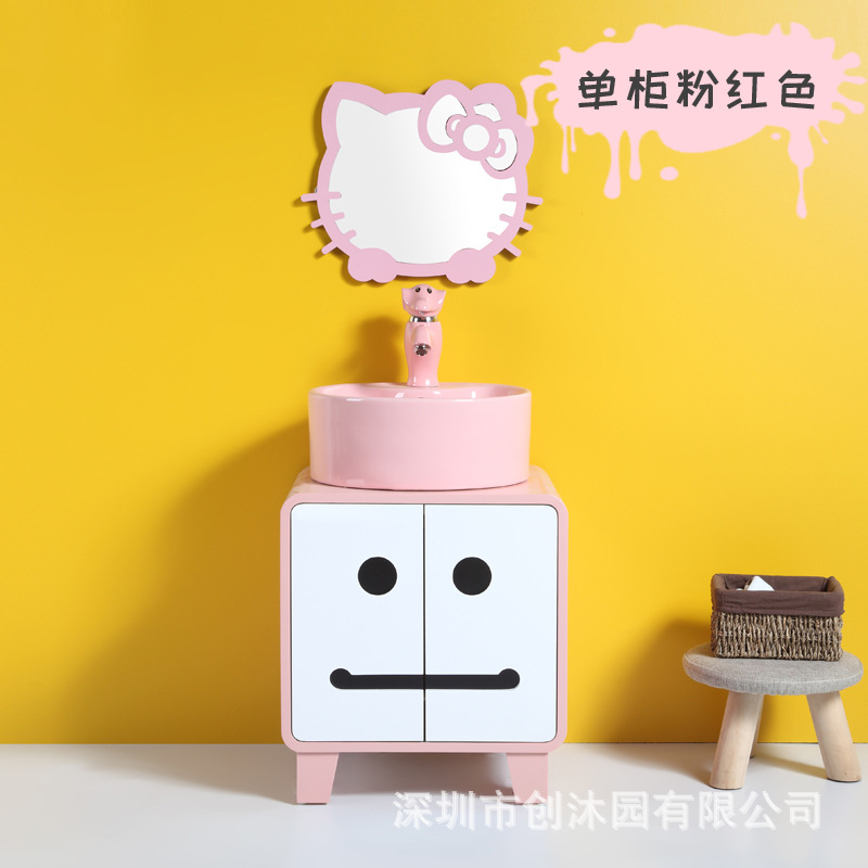 Kindergarten niños lavabo gabinete combinación doble lavabo cerámica dibujos animados lindo color baño lavabo mesa de lavado