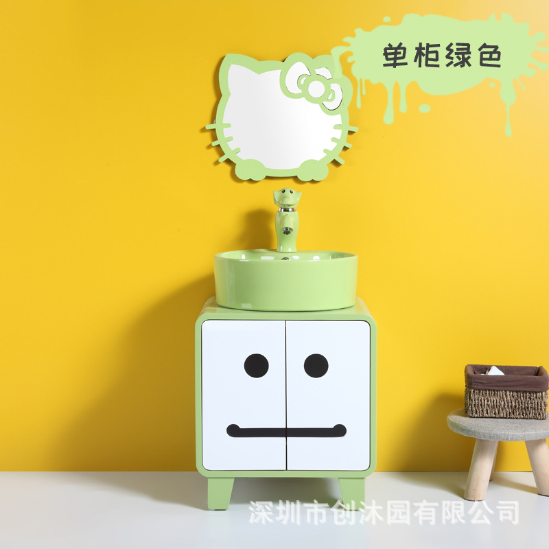 Kindergarten niños lavabo gabinete combinación doble lavabo cerámica dibujos animados lindo color baño lavabo mesa de lavado