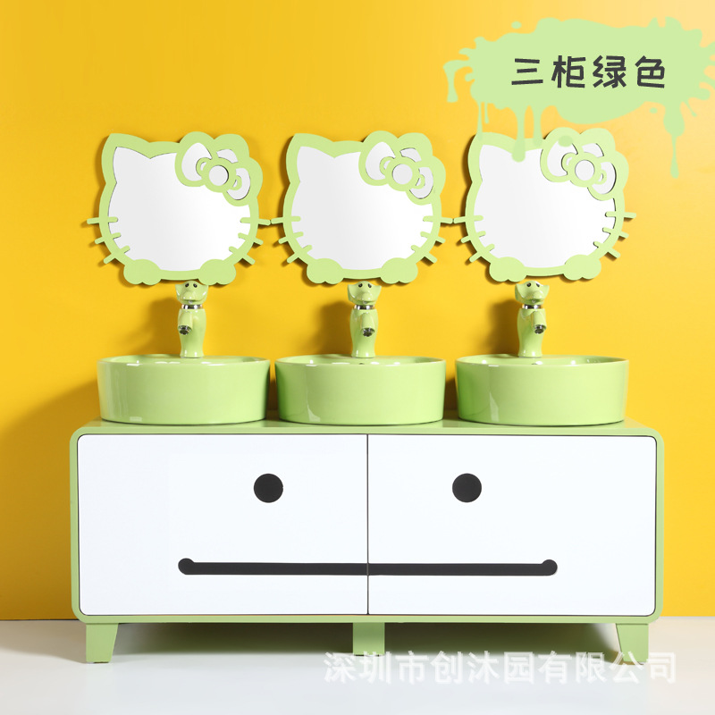Kindergarten niños lavabo gabinete combinación doble lavabo cerámica dibujos animados lindo color baño lavabo mesa de lavado