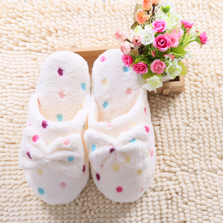 New Bow Cotton Slippers Women's Cute Winter Warm Cotton Slippers Home Non-slip Indoor Floor Wool Slippers