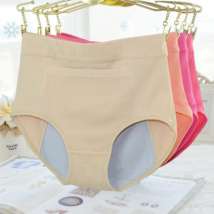 Classic Leak-proof High-waisted Pants Cotton with Pocket and Pocket for Abdominal Warm Menstrual Underwear Women's 3034