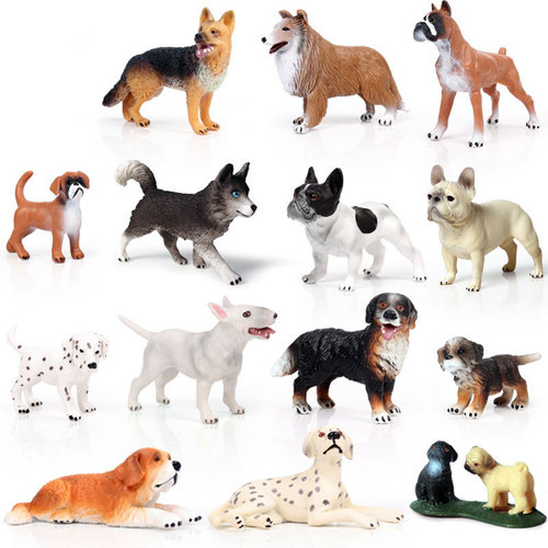 Children's Solid Simulation Animal Model Mini Bull Terrier Siberian Husky Spotted Dog Set Pet Dog Toy