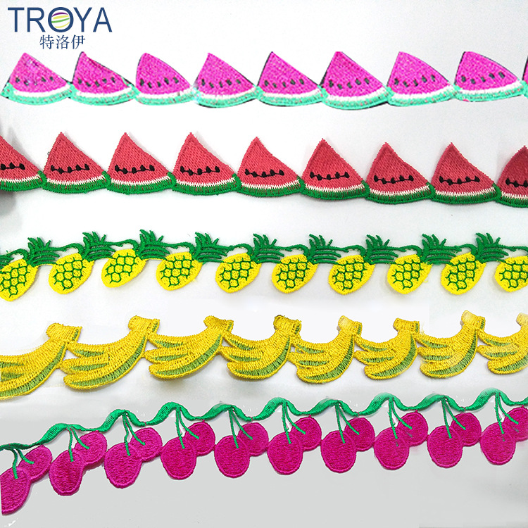 厂家直销各种水果彩色水溶刺绣花边 童装饰品DIY服装辅料 lace