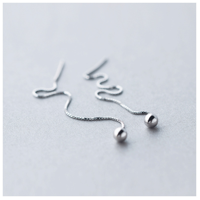 s925 línea de orejas de plata femenina simple esfera luz perla línea de orejas de perlas al por mayor pequeña bola de plata pendientes de orejas largos para mujeres E1127 image 6