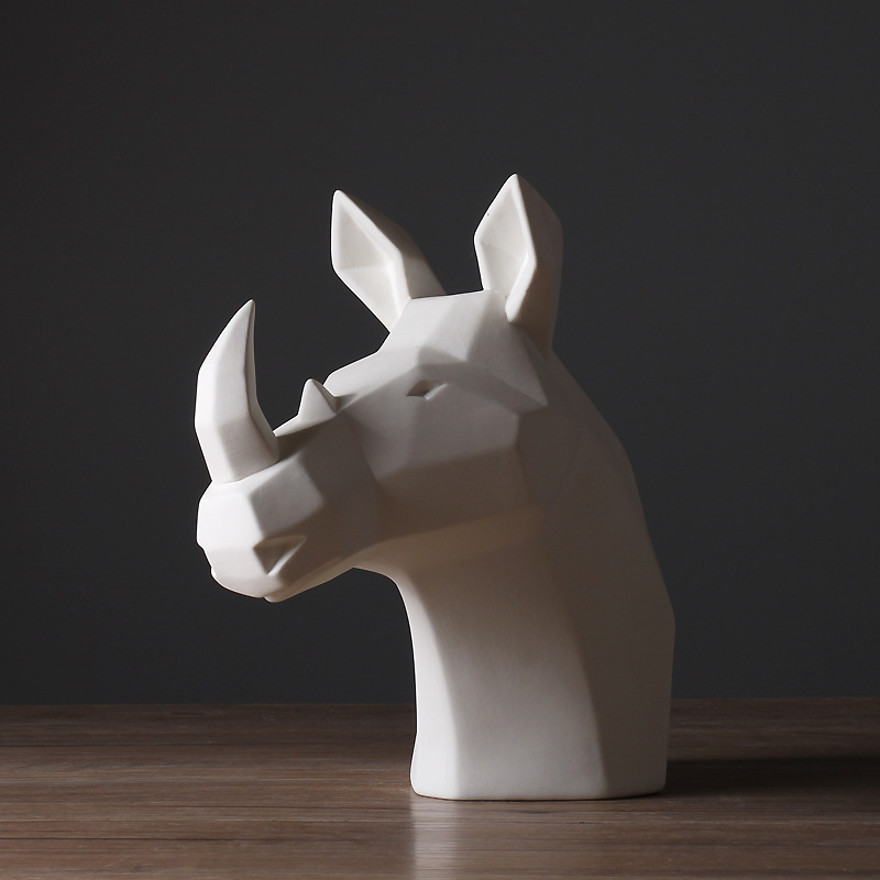 Llano ardiente abstracto Estilo nórdico animal blanco rinoceronte decoración de la cabeza moderna sala de estar minimalista decoración suave decoración del hogar
