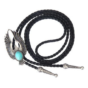 Cross-border European and American Necklace Leather Woven Rope Alloy Eagle Turquoise Pendant Polo Tie Western Style Tie Rope