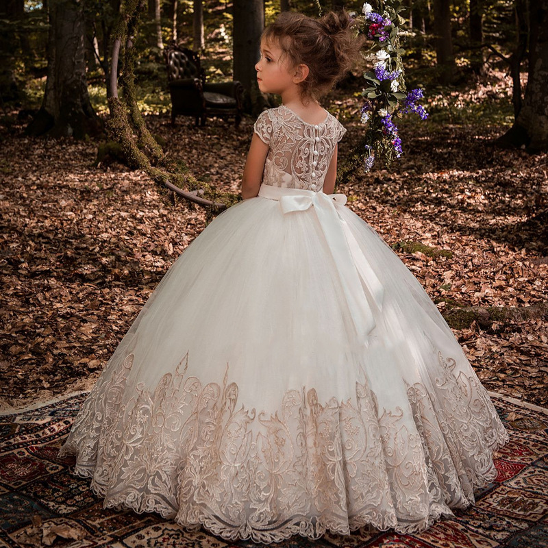 Nueva oferta de comercio exterior transfronterizo falda de flores para niños encaje sin mangas rendimiento anfitrión vestido de princesa hinchada para niña