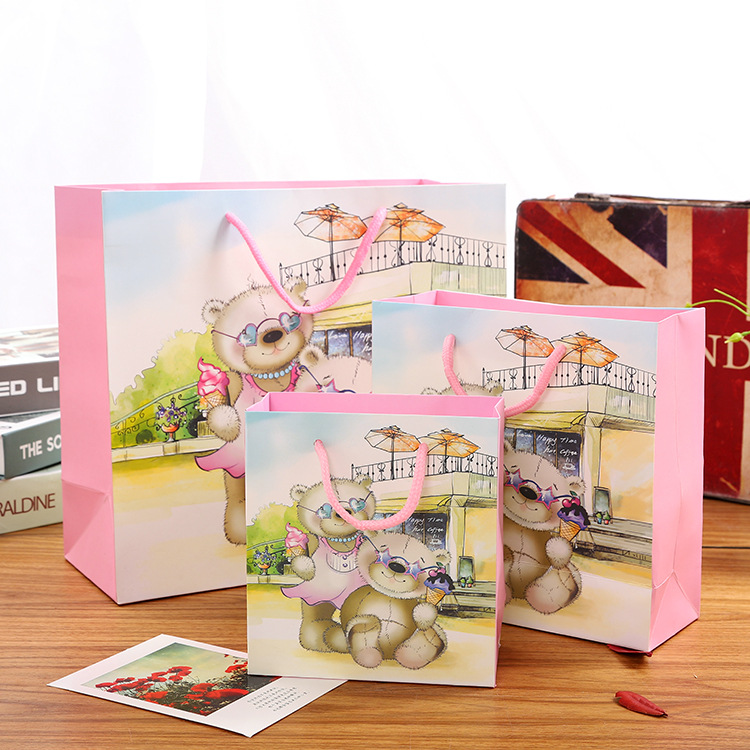 卡通可爱小熊印刷手提袋白卡纸袋礼品袋生日回礼袋 批发精美