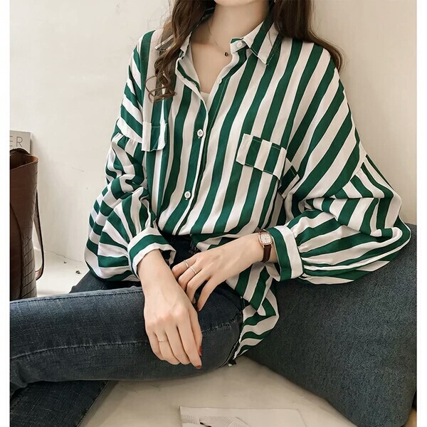 Early Spring Women's New Fashion 2026 Hong Kong Style Loose Plus-Size Bf Striped Shirt Women's Long-Sleeve Chic Top Thin Jacket Early Spring Women's New Fashion 2026 Hong Kong Style Loose Plus-Size Bf Striped Shirt Women's Long-Sleeve Chic Top Thin Jacket