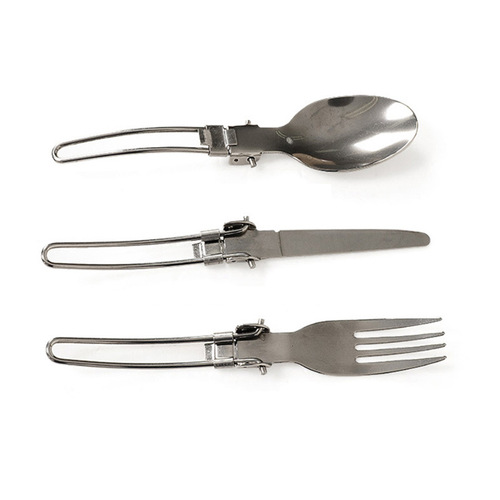Outdoor Portable Folding Spoon Stainless Steel Foldable Knife, Fork, Spoon Picnic Three Piece Cutlery Set Wholesale Black