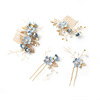 Hair accessory for bride, blue Chinese hairpin, hairgrip, flowered