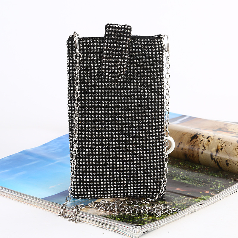 Transfronterizo nuevo bolso del teléfono móvil incrustado en diamantes de cadena de las mujeres crossbody hombro pequeño bolso de noche de diamantes de imitación bolso de fiesta vertical