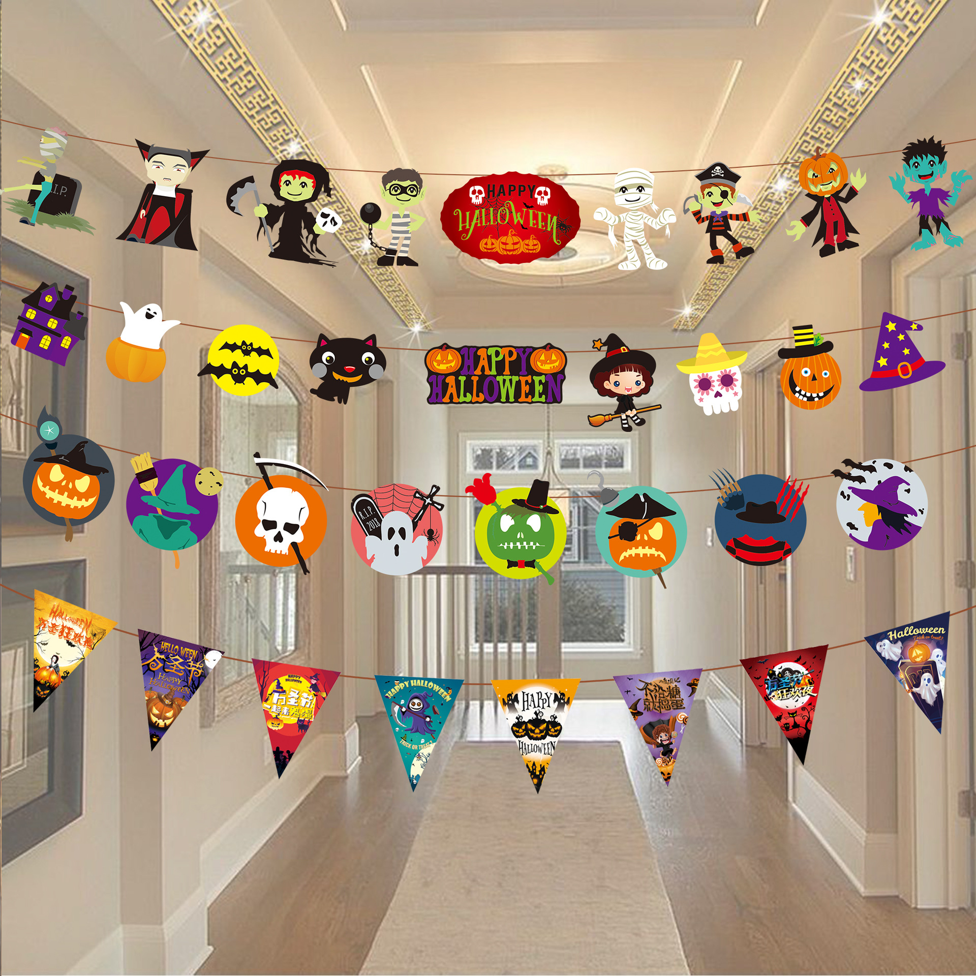 Guirnalda de Papel de Calabaza de Papel para Decoración de Halloween y Fiesta