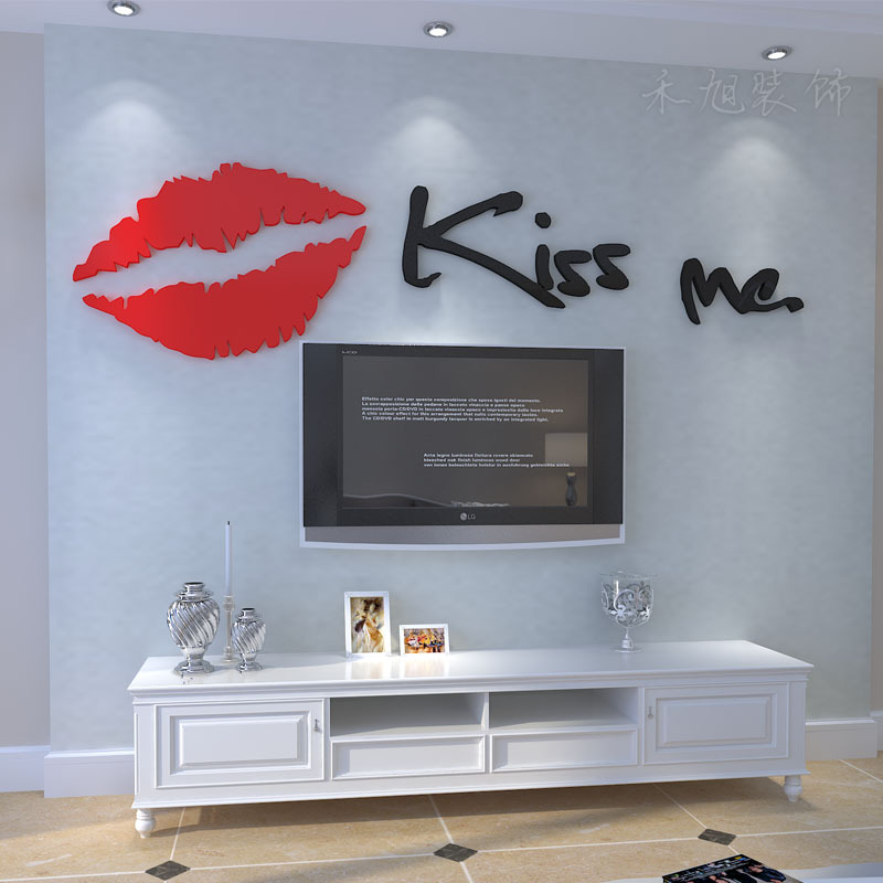 Sticker mural miroir 3d lèvres rouges pour chambre et salon_voghion.com