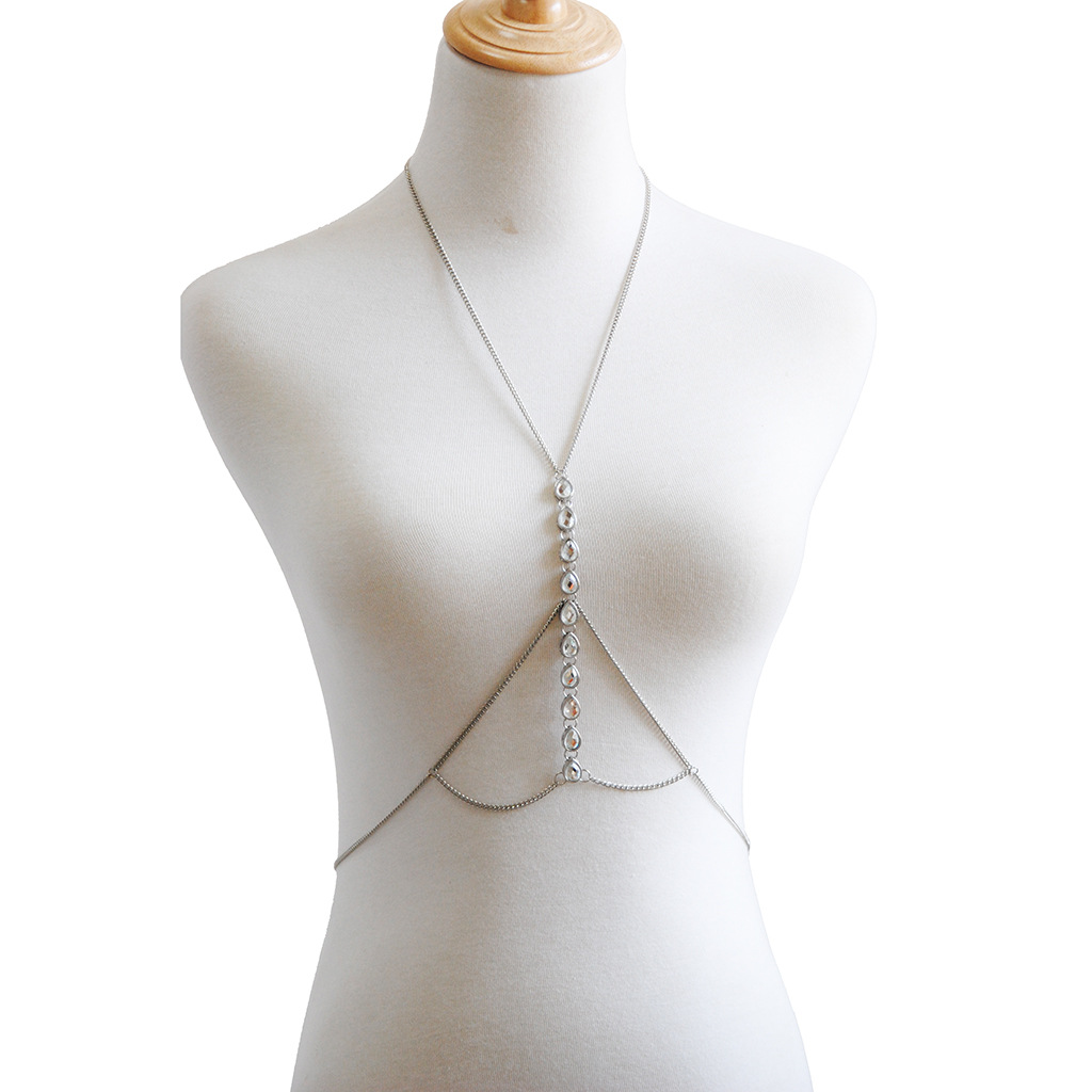 Joyería transfronteriza europea y americana nuevo collar simple moda diamante-incrustado sexy cuerpo Cadena de múltiples capas Cadena de pecho cadena ventas directas de la fábrica