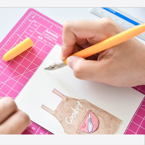 Junesix Handbook Art Pen Knife A5 Cutting Pad Set Engraving Pen Knife Aluminum Ruler Cutting Board Three-piece Set