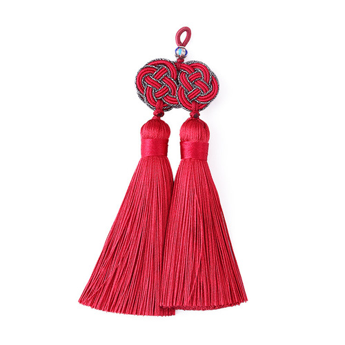 Double money knot double tassel jewelry polyester decorative ice silk fan pendant accessories bookmark hanging tassel Chinese knot tassels