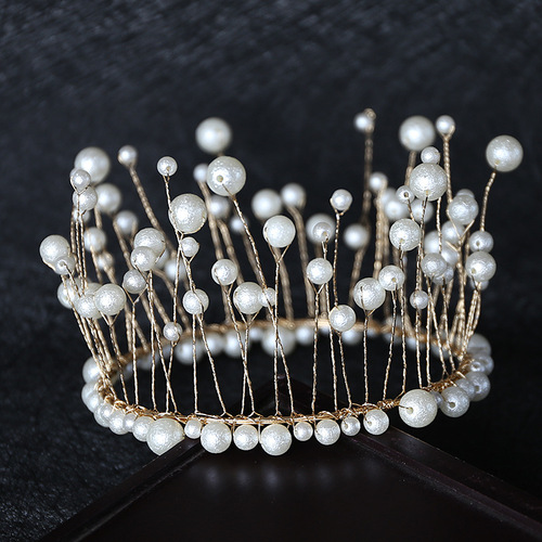 Crown Cake Decoration Highlight Seaweed Pearl Baking Round Tiara Birthday Party Accessories Hair Accessories Bridal