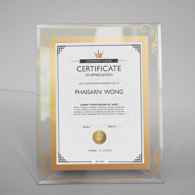 厂家批发水晶玻璃相框a4摆台授权证书荣誉奖状毕业证件框 6寸7寸8|ms