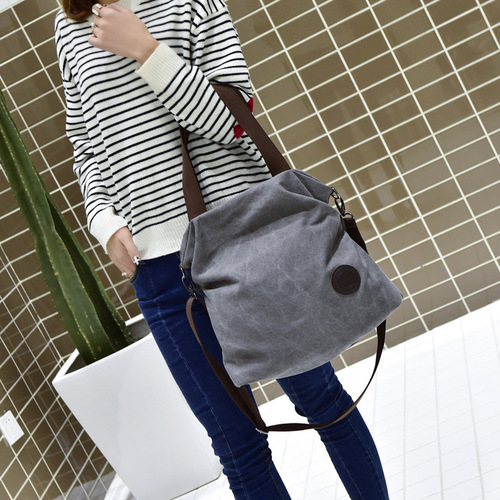 European and American casual women's bags, simple literary canvas portable shoulder crossbody bag for women, large capacity multi-compartment canvas bag