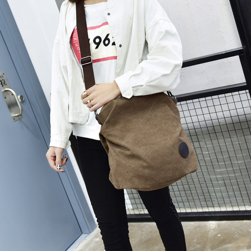 European and American casual women's bags, simple literary canvas portable shoulder crossbody bag for women, large capacity multi-compartment canvas bag