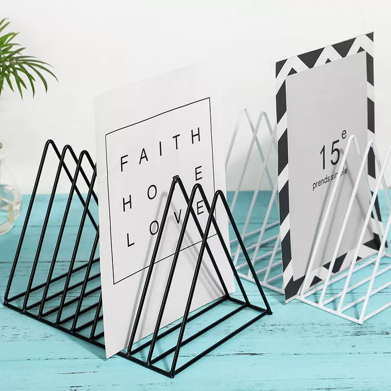 北欧铁艺文件架办公室立式多层分类资料架桌面简易收纳整理三角架