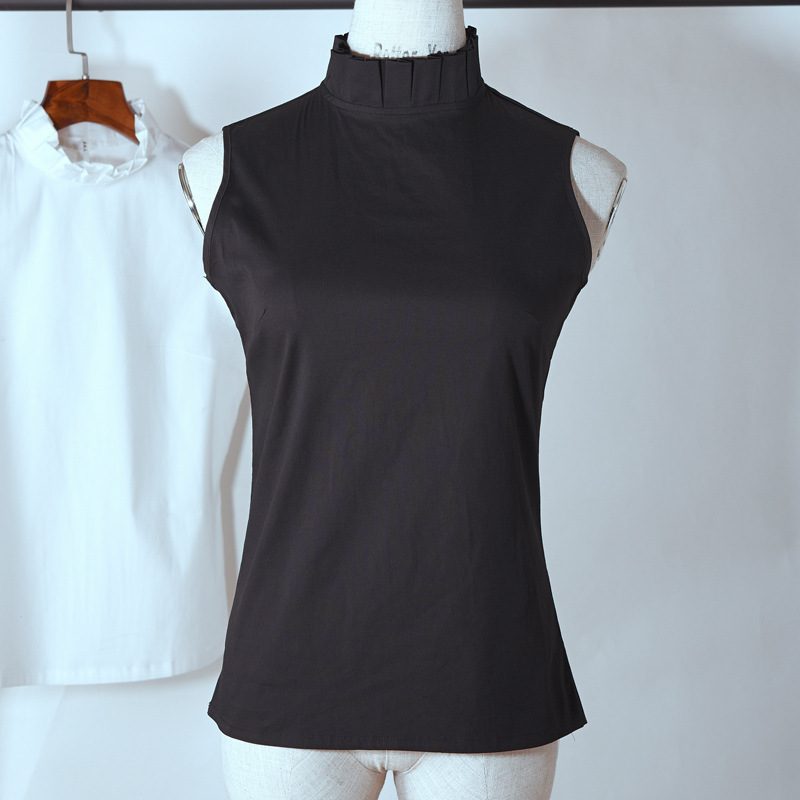 Spring and summer new wooden ear collar lace all-match base shirt Women's sleeveless shirt inner vest top