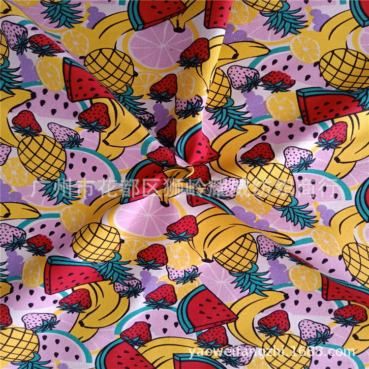 热带水果菠萝西瓜 柠檬片香蕉猴子印花帆布 购物袋 鞋材 帐篷布料