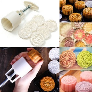 Hand-pressed 50g round mooncake mold 50g 6 pieces with Mid-Autumn Festival words snowskin mooncake grinding tool mung bean cake mold