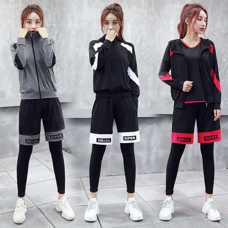 South Korea fitness clothing women's autumn and winter morning running gym sports five-piece set decoration body training clothing yoga clothing wholesale