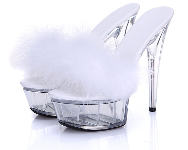 15cm discoteca sexy sandalias de lana tacones altos tacones de aguja zapatos de cristal transparente de gran tamaño pasarela zapatos de mujer