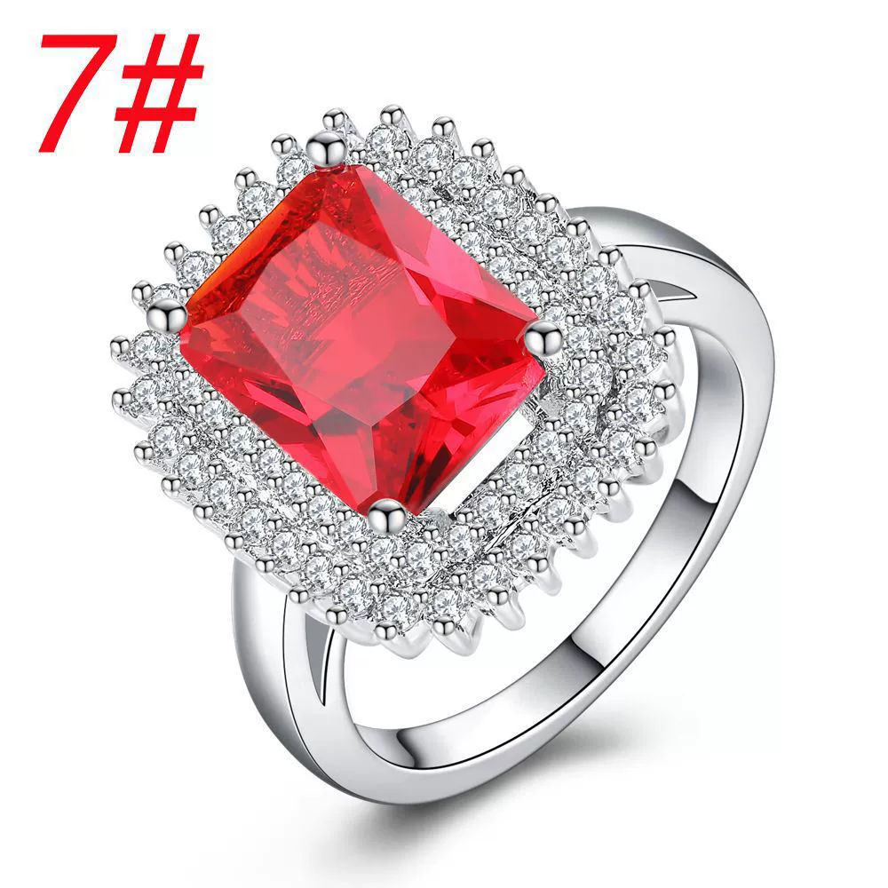 Elegant European Style Ring with Square Ruby Zirconium Stone for Brides, Wedding Accessory