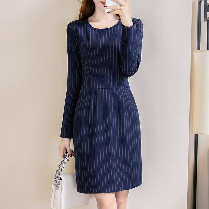 531 # с длинным рукавом осень новая толстая женщина 200 кг профессиональное платье в полоску больших размеров