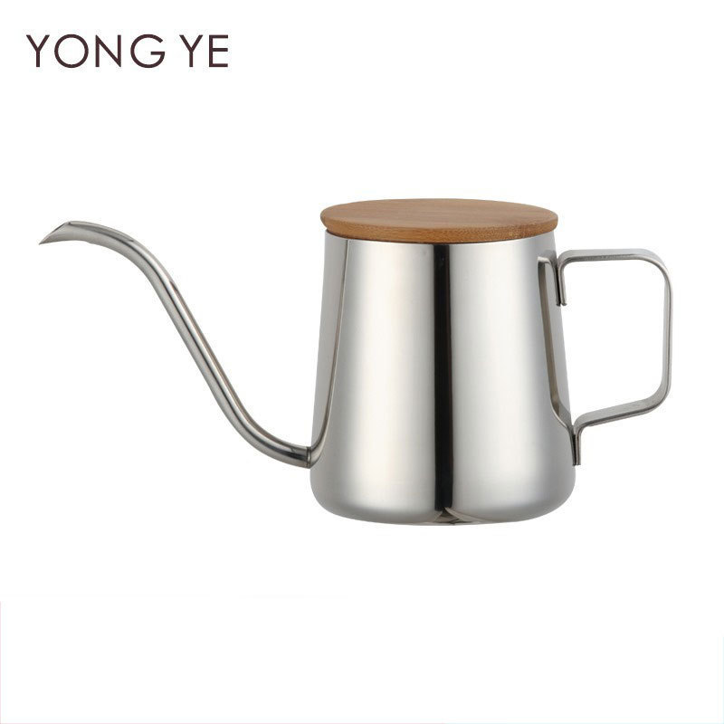 350ml Bamboo Lid Coffee Pot 304 Stainless Steel Hand Pot Thin Mouth Bamboo Lid Hanging Ear Coffee Pot