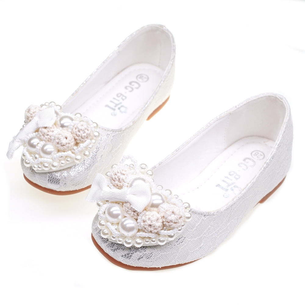 Japanese and Korean New Princess shoes Casual Flat Rhinestone dress Pearl Flat Flower Children's shoes girl dress shoes