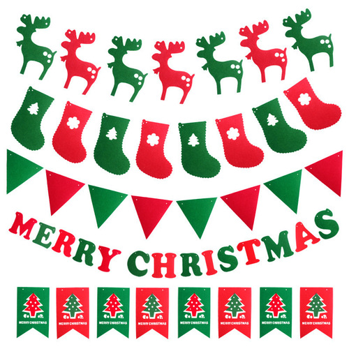 Christmas decorations, non-woven fabric hanging flags, Santa Claus snowman Christmas tree pennants hanging flags wholesale