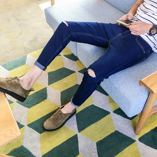 Men's slim fit black ripped jeans with small ankle for teenagers