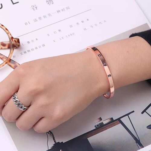 European and American Korean version versatile simple rose gold open metal lettering LOVE couple bracelet bracelet