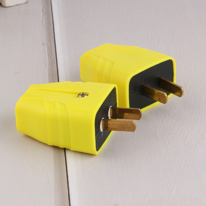 黄色两极固定插头电源两极插头带内胆阻燃二插头0288电源插头批发