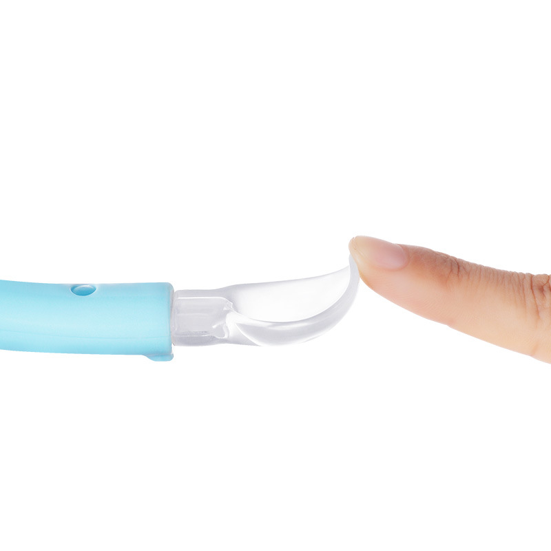 Inglés Tarjeta de alimentación infantil vajilla bebé cuchara de silicona bebé suave cabeza cuchara bebé